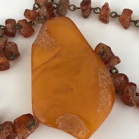 VINTAGE 37g BALTIC HONEY AMBER STONE PENDANT NECKLACE SOVIET USSR - Picture 3 of 11